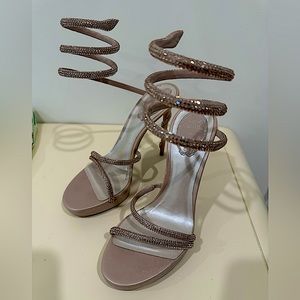 Rene Caovilla Nude Satin-Lamb/Silk Strass Margot sandals